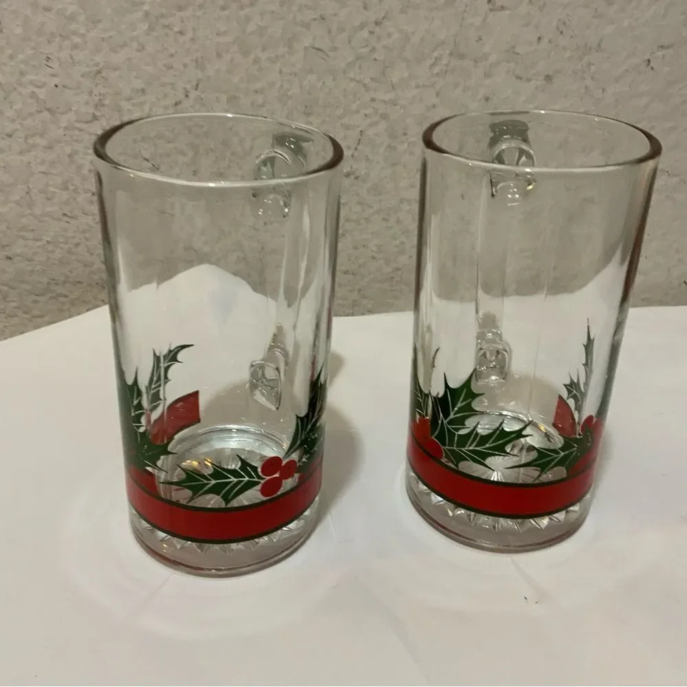2 Holly Berry Beer Mug Stein 5.5